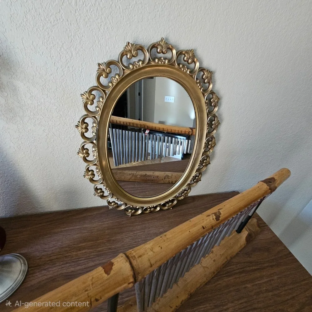 Vintage Syroco 2315 Gold Oval Wall Mirror Ornate Scroll Hollywood Regency USA